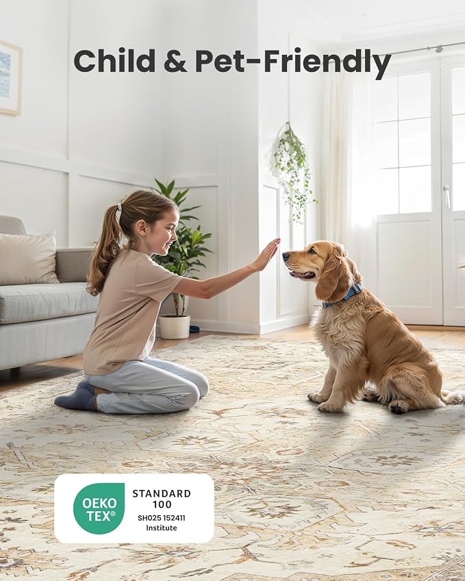 AMADA HOMEFURNISHING Round 5ft Area Rugs, Low-Profile Washable Rug - Image 3