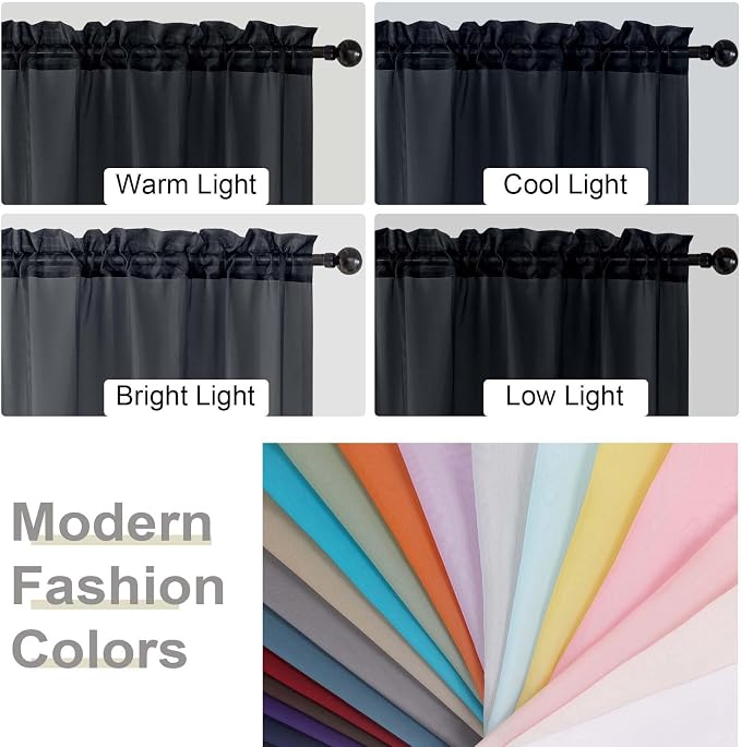Black Sheer Curtains for Bedroom Living Room 45 Inch Length 2 Panels, Soft Airy - Image 7