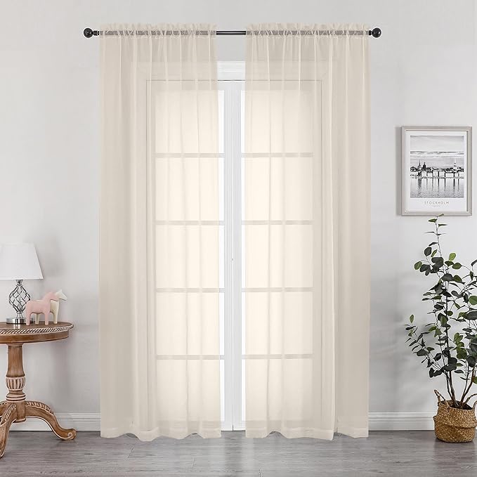 OWENIE Cream Sheer Curtains 78 inches Long 2 Panels Set by OWENIE
