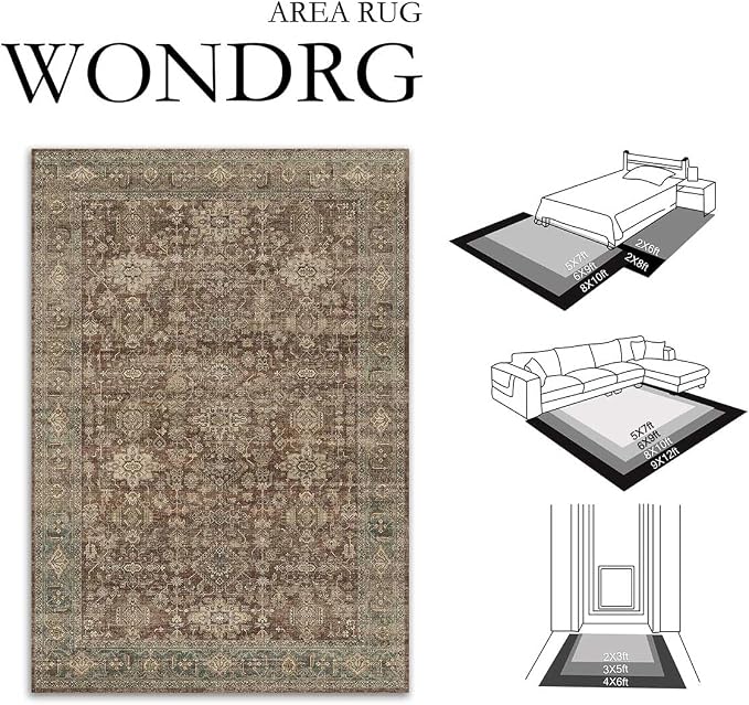 6x9 Washable Area Rug for Living Room Bedroom Vintage Rust Red Carpet Soft Low - Image 2