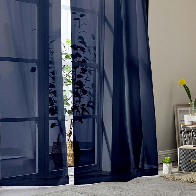Navy Blue Sheer Curtain for Bedroom Living Room 72 Inches Long 2 Panels Set - Image 9