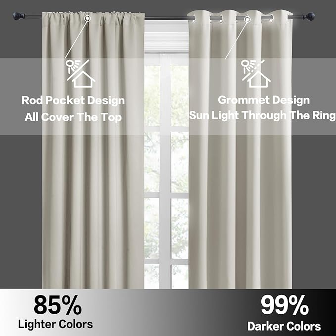 RYB HOME Curtains for Bedroom Living Room 63 inches Long, Thermal Insulated - Image 4