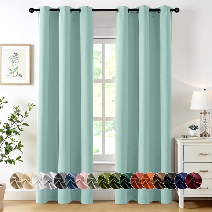 MIULEE Aqua Blackout Curtains for Bedroom Living Room 84 Inches Long 2 Panels by MIULEE
