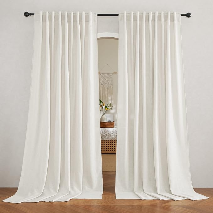 RYB HOME Farmhouse Sheer Curtains 108 inch Length, Semi Sheer Curtain & Drapes by RYBHOME