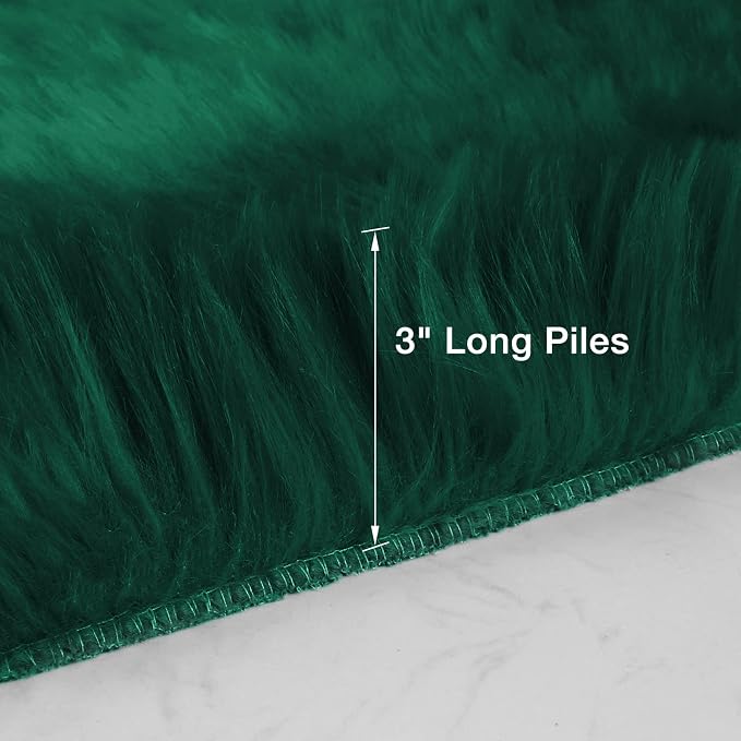 duduta Emerald Green Faux Sheepskin Runner Rug 2x6 ft, Fluffy Shag Bedroom Dorm - Image 2