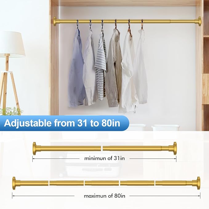 CorkLatta Gold Shower Curtain Rod 31 to 80 Inch, 1 Inch Diameter Adjustable - Image 4