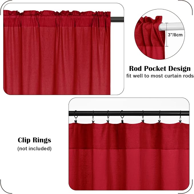 FRAMICS Farmhouse Valance Curtains, Boho Cotton Linen Kitchen Valance, Country - Image 7