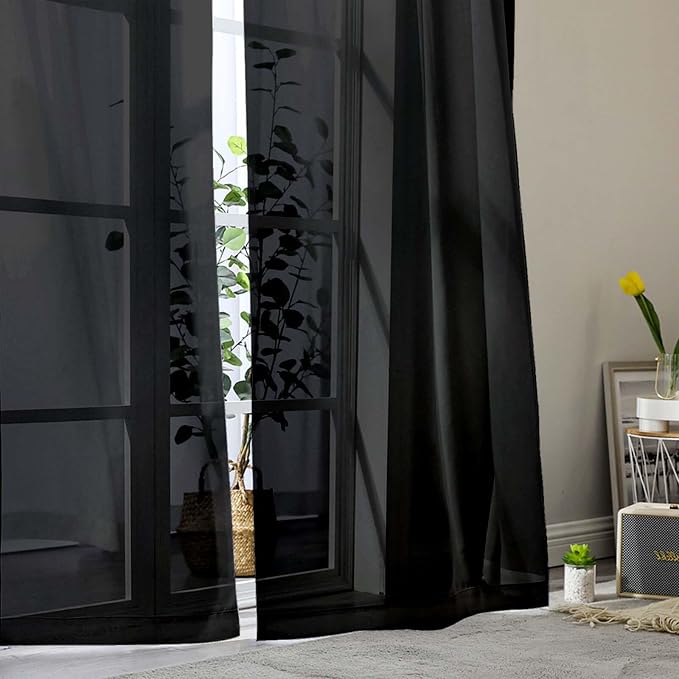 Black Sheer Curtain for Bedroom Living Room 72 Inches Long 2 Panels Set - Image 9