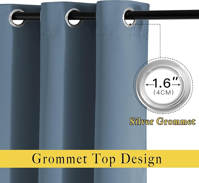 NICETOWN Smoky Blue Blackout Curtains 102 inches Long, Grommet Thermal - Image 2