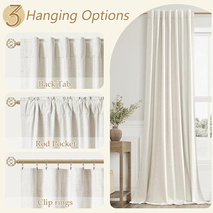 Guken Cream 100% Blackout Linen Curtains 40 Inch Wide by 63 Inch - Image 6