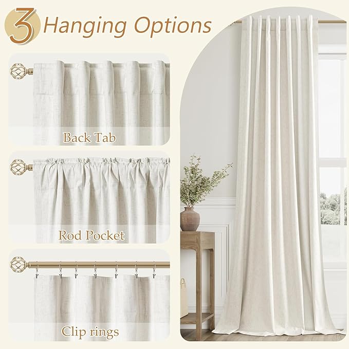 Guken Cream 100% Blackout Linen Curtains 40 Inch Wide by 84 Inch - Image 6