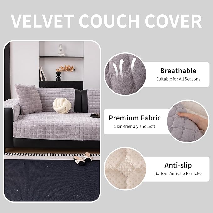 Velvet Couch Cover, Washable Sectional Sofa Cover, Anti Slip Sofa Slipcovers - Image 2
