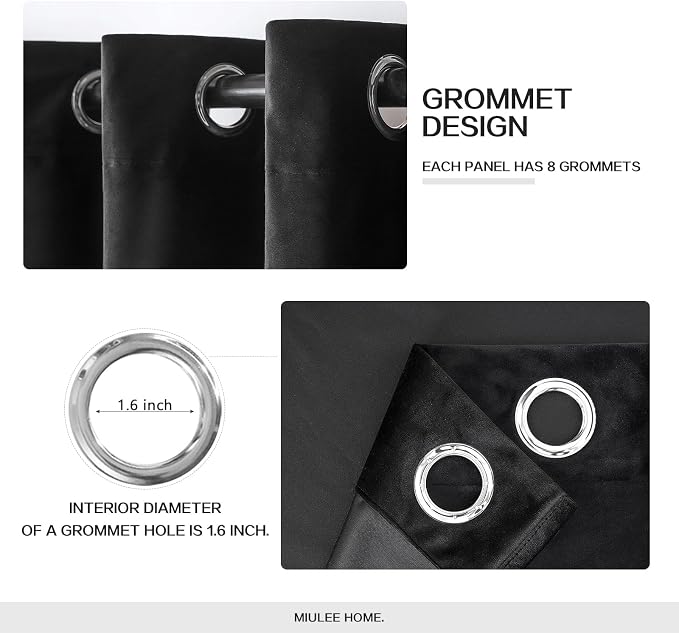 MIULEE Black Velvet Curtains 108 Inches Long Halloween Grommet Room Darkening - Image 2