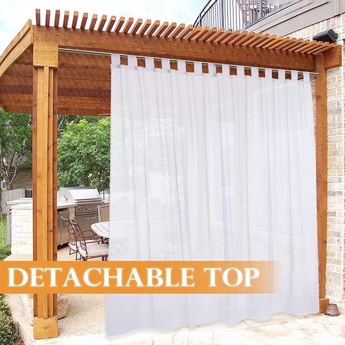 RYB HOME Outdoor Curtains White Sheer Drapes, Detachable Tab Top Easy Hanging - Image 2