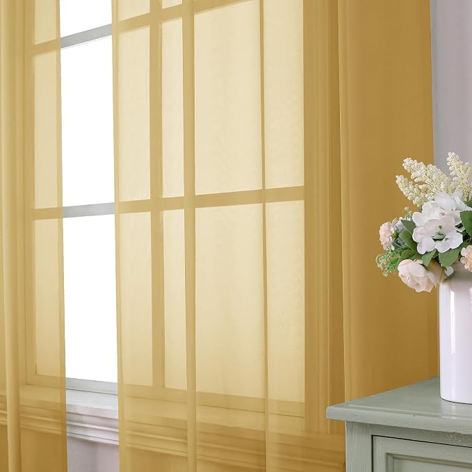 Aiyufeng Gold Sheer Curtain 96 Inches Long 2 Panels Set, Light Filtering Gold - Image 2