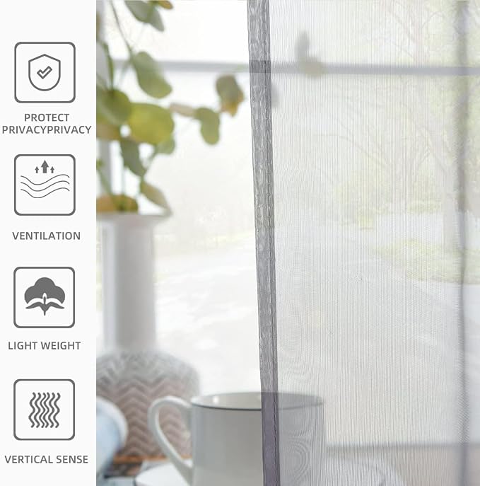 youleyar Solid Sheer Rod Pocket Curtain Voile Draperies 2 Panels White Beige - Image 5