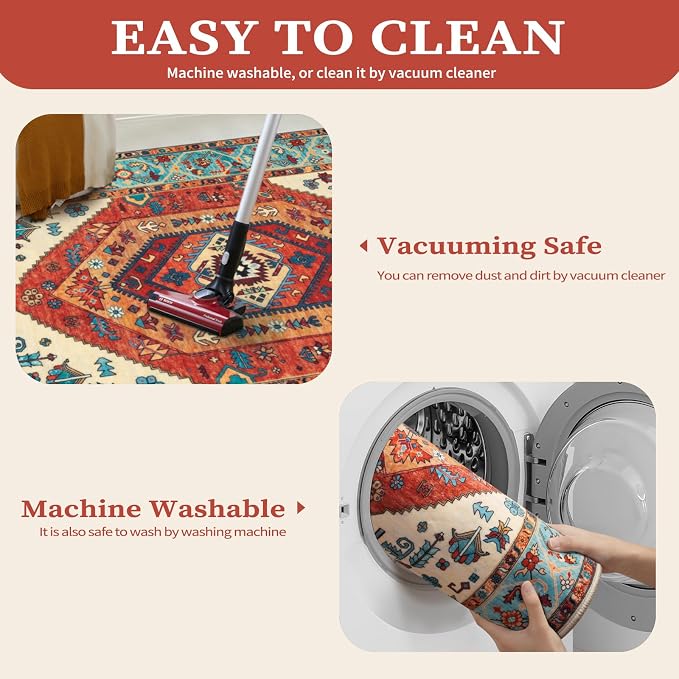SERISSA Washable Rugs 9x12 Area Rugs, Large Non-Slip Boho Living Room Rug - Image 3