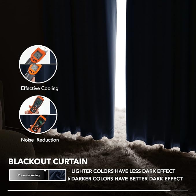 Deconovo Blackout Curtains, Thermal Insulated, W42 x L72 2 Panels, Back Tab - Image 5