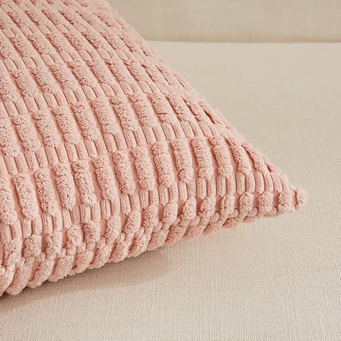 Fancy Homi 4 Packs Boho Pink Decorative Throw Pillow Covers 14x14 Inch - Image 4