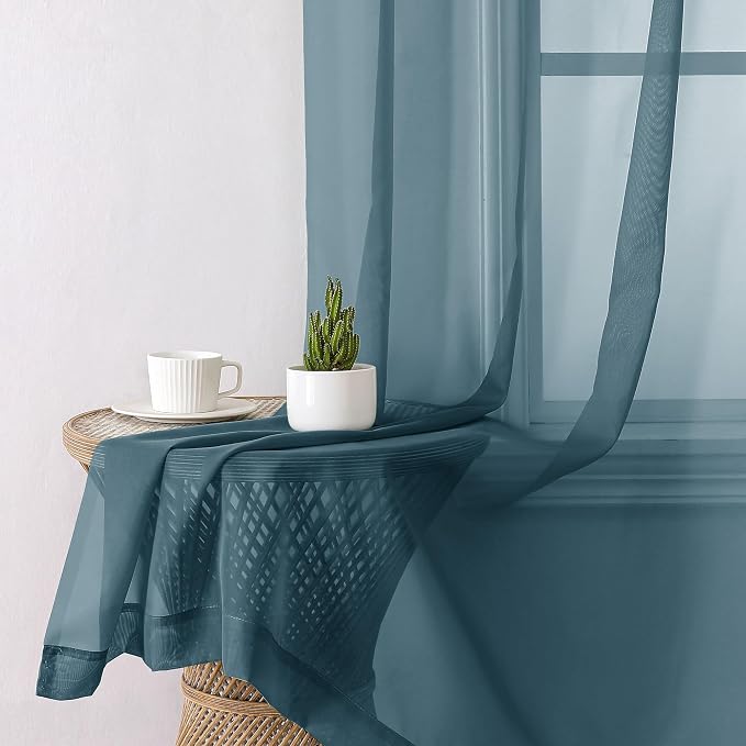 Aiyufeng Dusty Blue Sheer Curtains 90 Inches Long 2 Panels Set, Light Filtering - Image 6