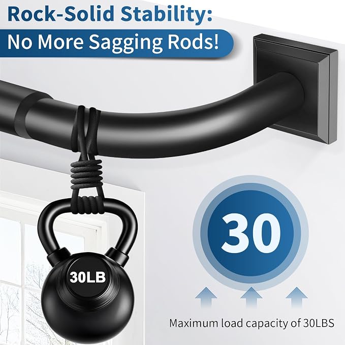 Black Curtain Rods for Windows 48-90Inch Heavy Duty Wrap Around Blackout - Image 5