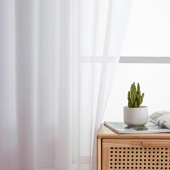 Aiyufeng White Sheer Curtains for Living Room 45 inch Length 2 Panels Set - Image 4