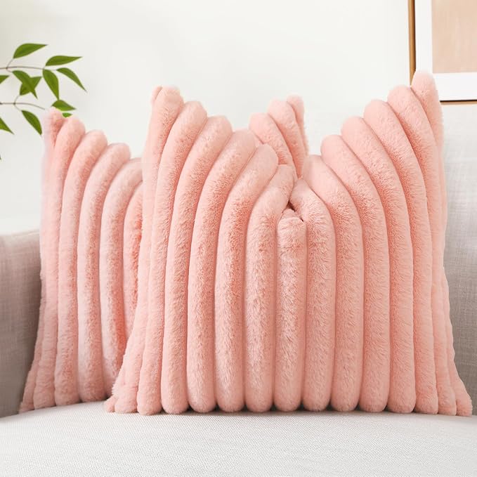 decorUhome Summer Cozy Faux Fur Throw Pillow Covers 16x16 Set of 2 Decorative by decorUhome