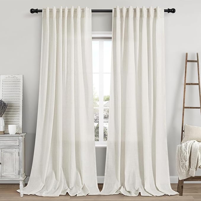 Cream Linen Curtains 112 Inches Long by Nanspring