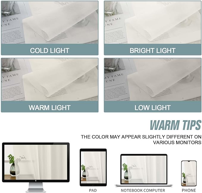 Ivory Sheer Curtains 216 Inches Long, Extra Long Light Filtering Scarf Curtains - Image 6