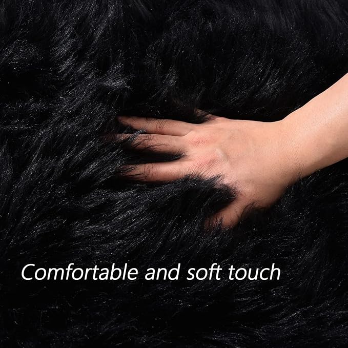 Latepis Black Rugs for Bedroom 3x5 Throw Rug Shag Washable Faux Fur Sheepskin - Image 4