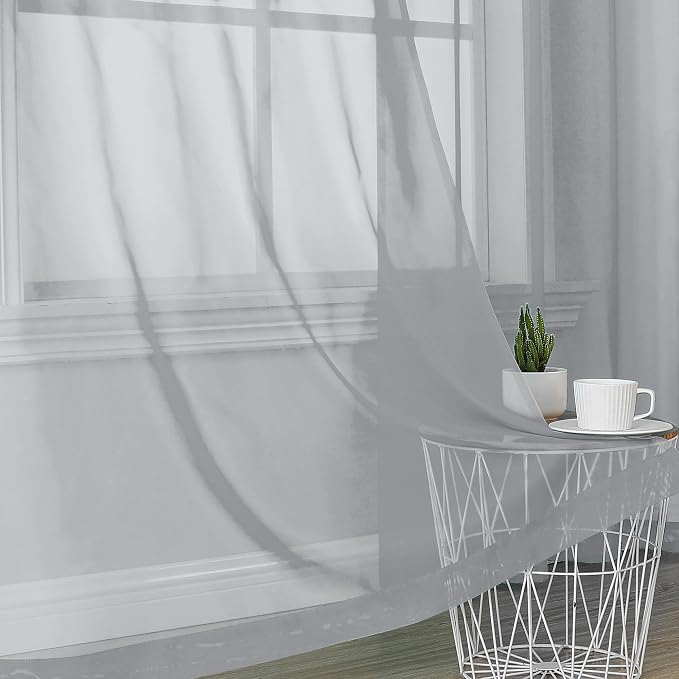 OVZME Light Grey Sheer Curtains 63 Inches Long 2 Panels - Image 5