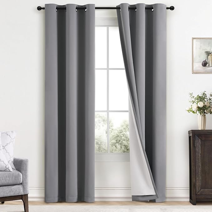Yakamok Grey Room Darkening 100% Blackout Curtains Grommet Window Treatments by Yakamok