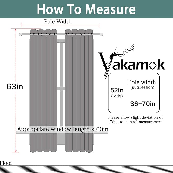 Yakamok 63 Inch Long Dark Green Blackout Curtains Room Darkening Thermal - Image 7