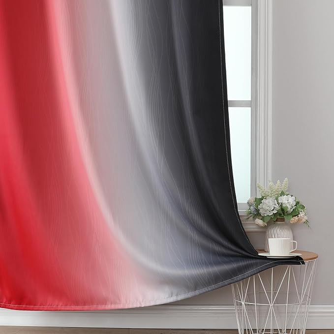 Estelar Textiler Ombre Red and Black Curtains 45 Inch Length 2 Panels, 100% - Image 6