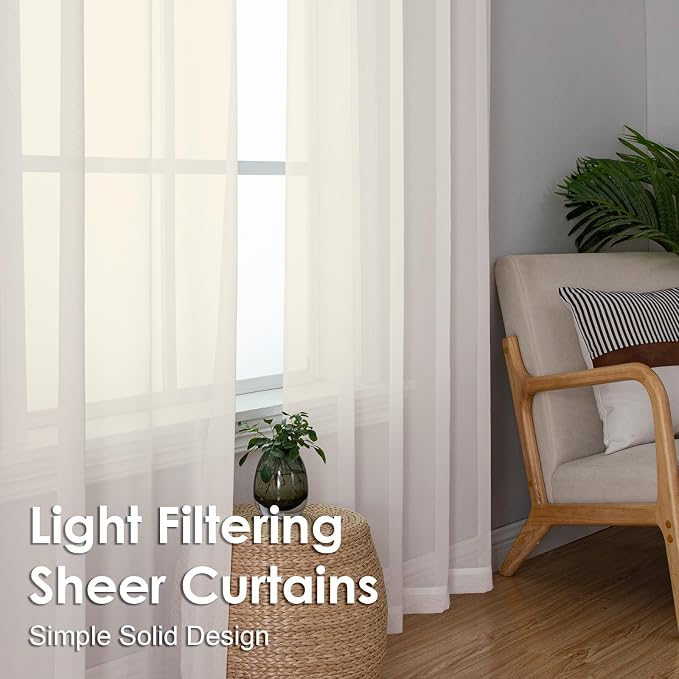 OVZME Cream Sheer Curtains 72 Inches Long 2 Panels - Image 7