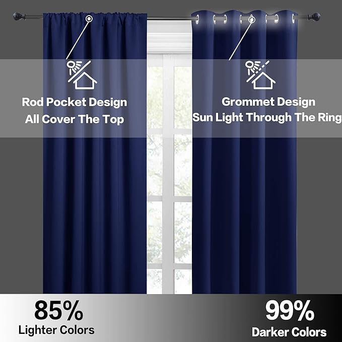 RYB HOME Blackout French Door Window Curtain Covering, Rod Pocket Thermal - Image 6