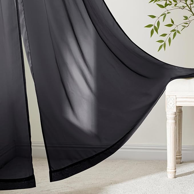 MIULEE Black Sheer Curtains 108 Inches Long, 4 Panels Set, Light Filtering - Image 6
