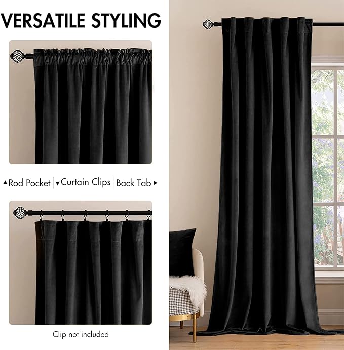 MIULEE Black Velvet Curtains 84 inches 2 Panels - Image 2