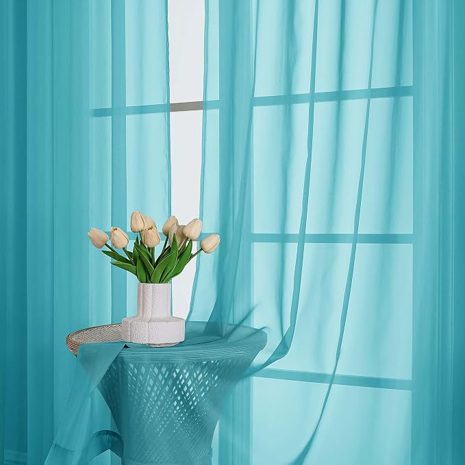 OWENIE Extra Long Turquoise Sheer Curtains 96 Inches Long 2 Panels Set - Image 6