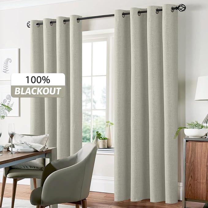 Yakamok Cream Linen Curtains 100% Blackout 72 Inches Long, Room Darkening - Image 7