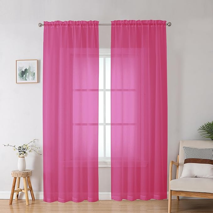 OWENIE Hot Pink Sheer Curtains for Bedroom Living Room 90 Inches Long, Elegant by OWENIE