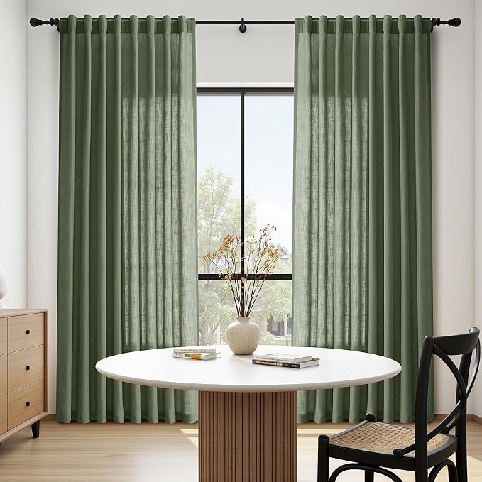 Nanspring Olive Green Linen Sheer Curtains - Image 7