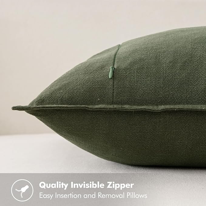 MIULEE Decorative Linen Euro Sham Pillow Covers 28x28 Inch Dark Olive Green - Image 2