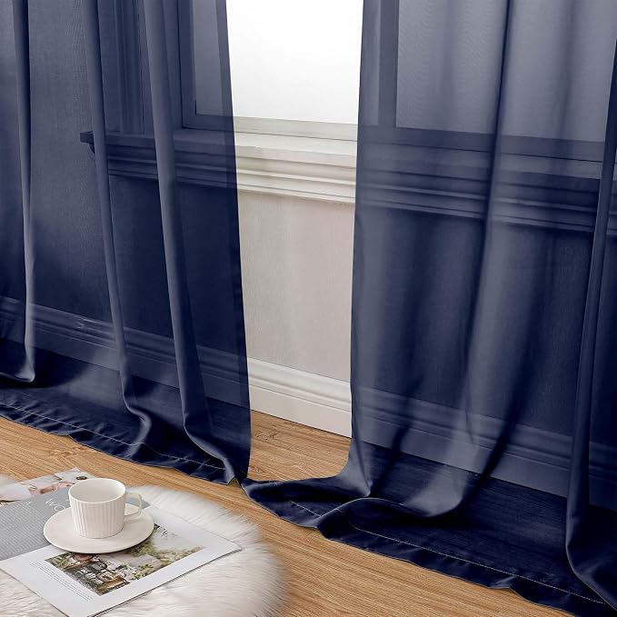 Navy Blue Sheer Curtain for Bedroom Living Room 72 Inches Long 2 Panels Set - Image 8