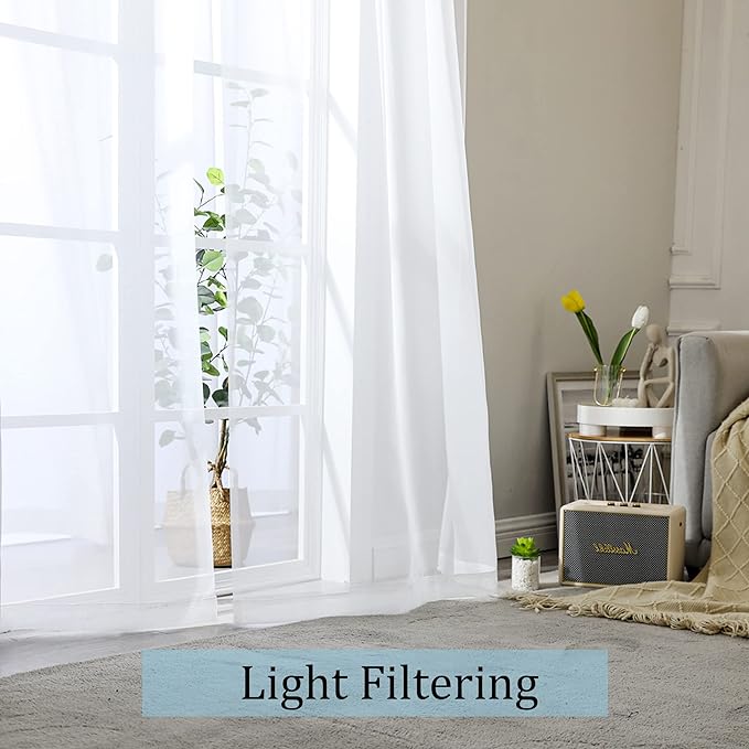 OWENIE Sheer White Curtains, Sheer Curtains 63 inch Length 2 Panels Set - Image 5