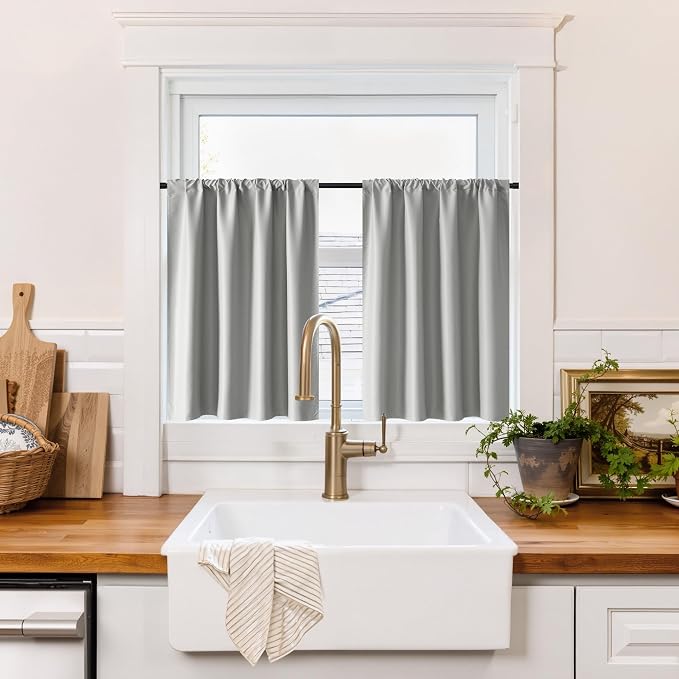 RYB HOME 100% Blackout Basement Curtains 24 inches Long, Heat & UV Blocking by RYBHOME