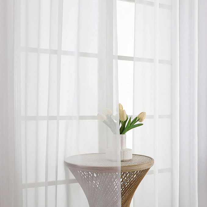 OWENIE White Sheer Curtains 78 Inches Long 2 Panels Set, Ivory Sheer Curtain - Image 6