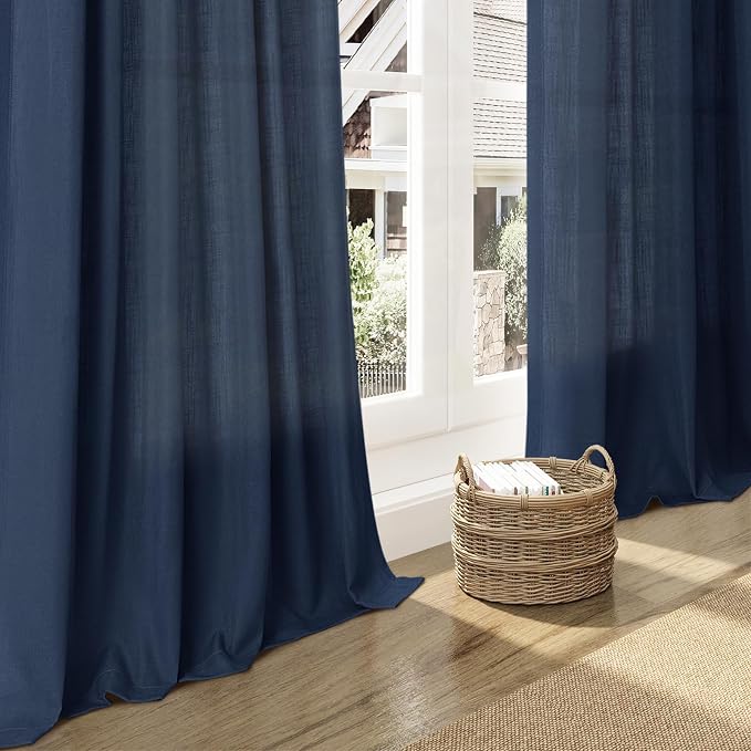 Nanspring Denim Blue Linen Curtains 90 Inch Long 2 Panels Set - Image 6