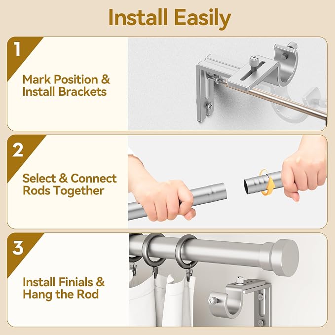 YaFex Curtain Rods 2 Pack 32-58 Inch, Heavy Duty 1 Inch Curtain Rod, Modern - Image 8