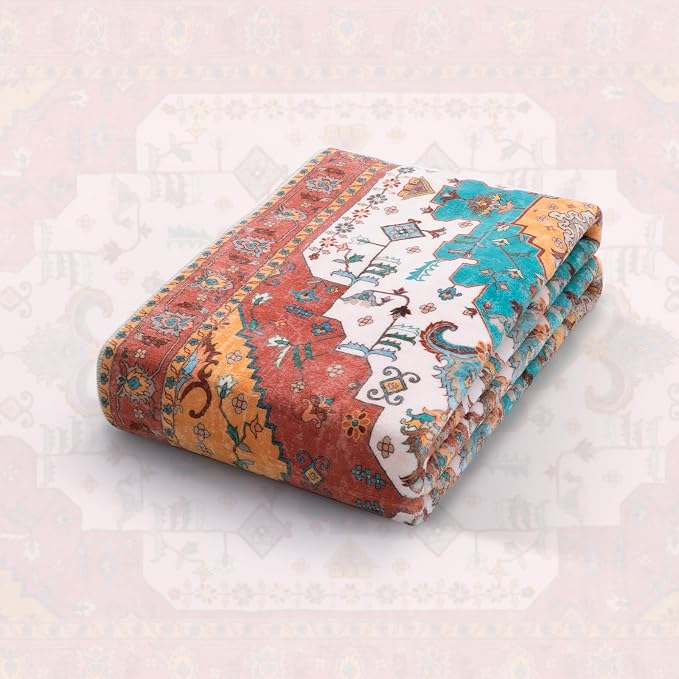 SERISSA Boho Area Rug 5x7 Orange, Washable Large Rugs - Image 7
